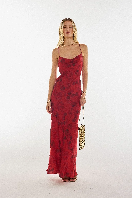 lace maxi dresses for summer -Maxi dress with retro style,Margot Maxi in Red Currant