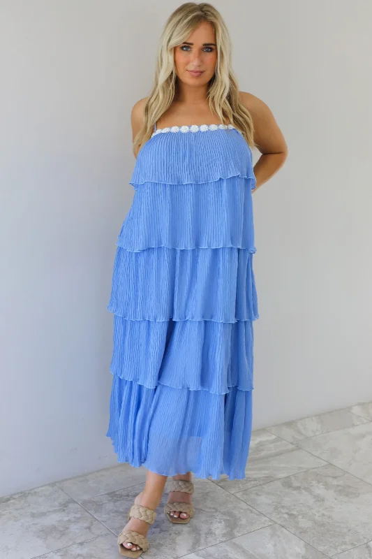 velvet maxi dresses online -Maxi dress with sheer panels,Called The Rain Maxi Dress: Blue