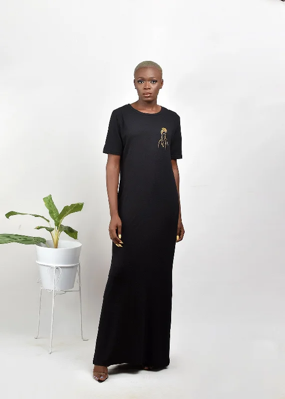 long maxi dresses for party -Maxi dress with racerback style,Aimas Borad maxi t-shirt dress with a beaded modern gentlewoman image