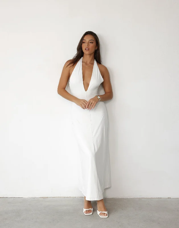 lace maxi dresses for summer -Maxi dress with oversized fit,Victoria Maxi Dress (White)