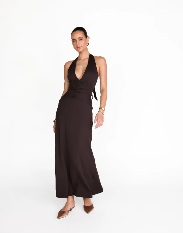 evening maxi dresses for women -Maxi dress with cowl neck,Araminta Maxi Dress (Chocolate)