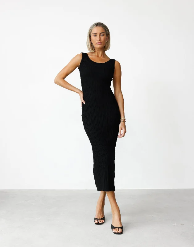 affordable maxi dresses for summer -Maxi dress with tie waist,Josefina Maxi Dress (Black)