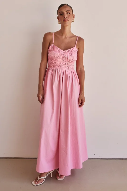 cotton maxi dresses online -Maxi dress with wrap style,Zeno Maxi Dress (Pink)