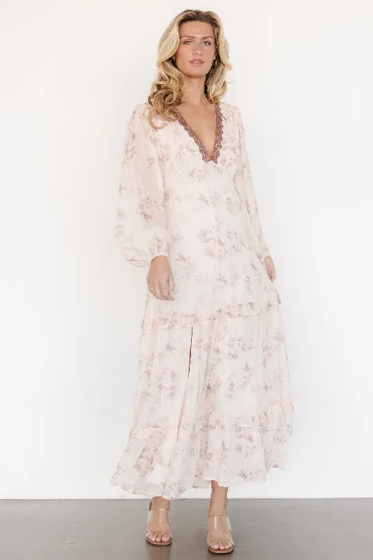 lace maxi dresses online -Maxi dress with puff sleeves,Rumi Deep V Maxi Dress | Beige + Clove Floral