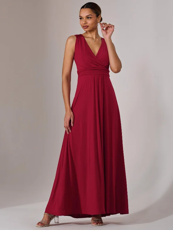 sparkly maxi dresses online -Maxi dress with layered ruffles,Ella Wrap Bodice Jersey Maxi Dress, Dark Red