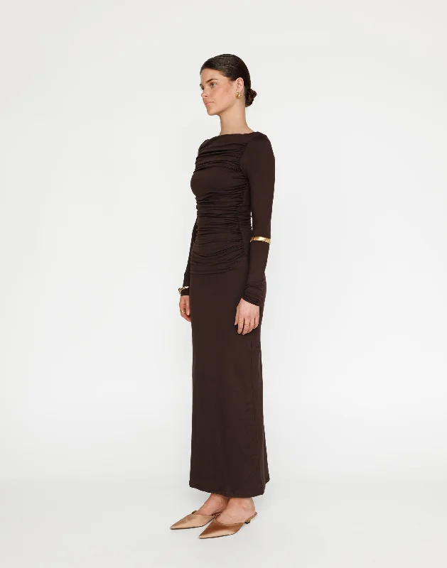 cheap maxi dresses online -Maxi dress with empire waist,Natasha Maxi Dress (Chocolate)