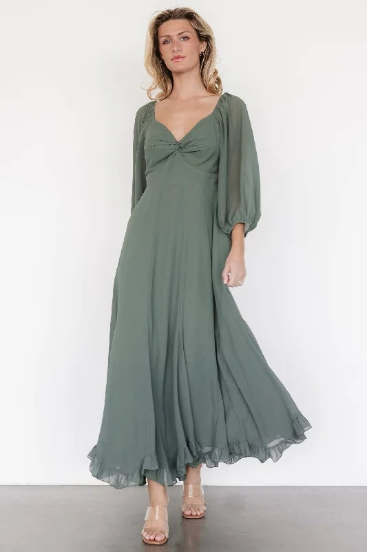 lace maxi dresses for summer -Maxi dress with illusion sleeves,Estefania Maxi Dress | Dark Sage