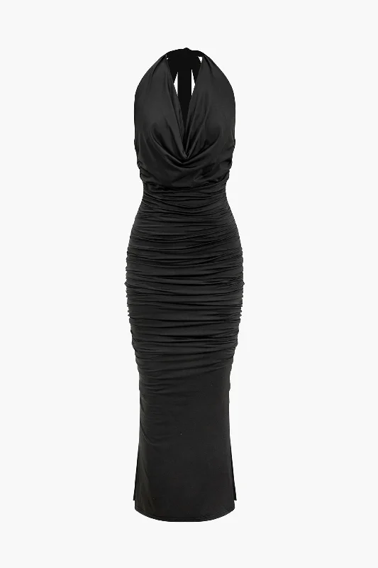 plus size maxi dresses for date -Maxi dress for cocktail parties,Draped Cowl Neck Sleeveless Maxi Dress