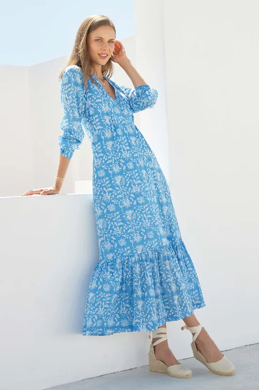 velvet maxi dresses for women -Maxi dress with zen vibes,Nora Dress | Blue/White