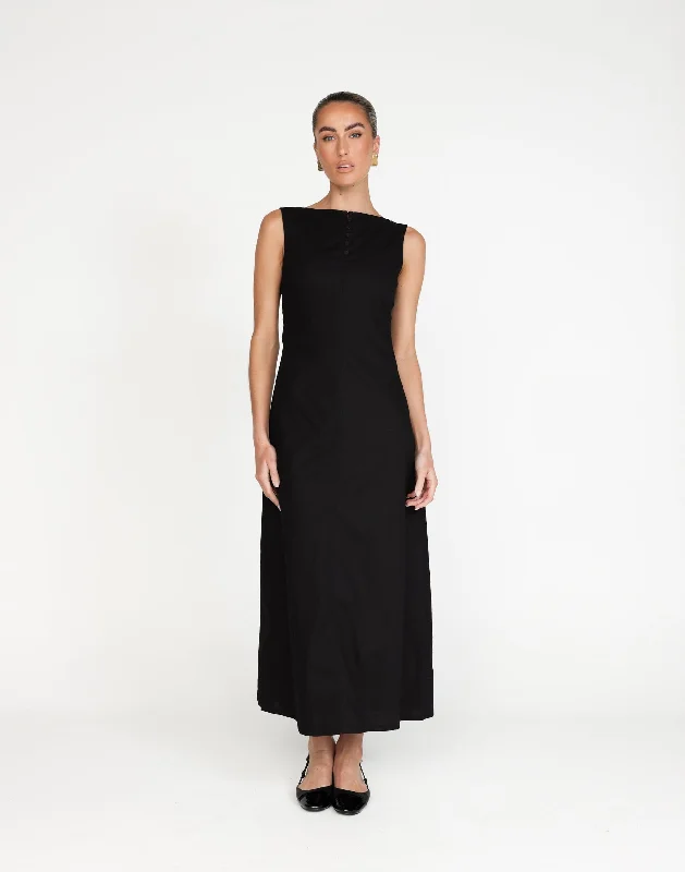 velvet maxi dresses for party -Maxi dress with frilly details,Basira Maxi Dress (Black)