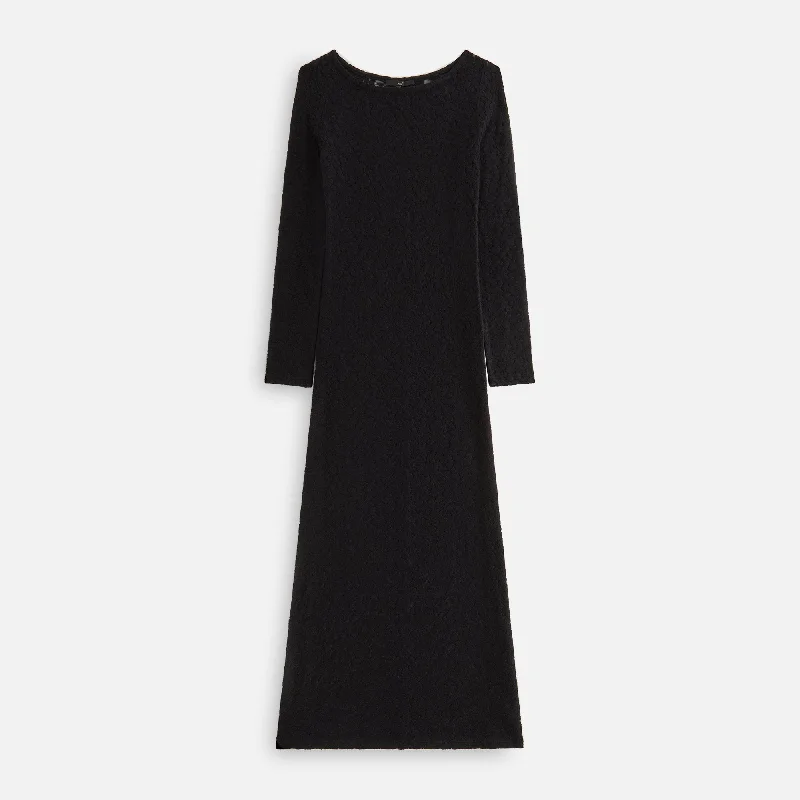 velvet maxi dresses for winter -Maxi dress with classic stripes,Kith Women Bailey Plush Lace Maxi Dress - Black