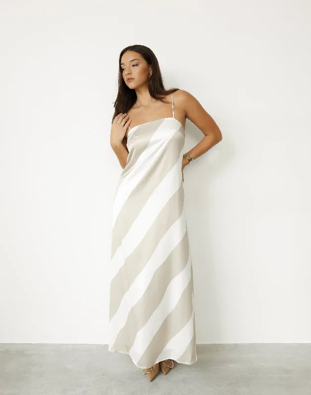 sparkly maxi dresses online -Maxi dress with zen vibes,Kacey Maxi Dress (Beige Stripe)