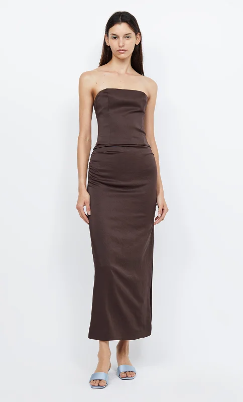 elegant maxi dresses online -Maxi dress with zigzag pattern,JONES STRAPLESS MAXI DRESS - COCOA