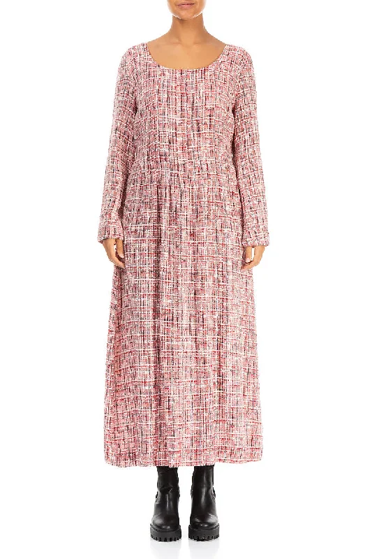 sparkly maxi dresses for women -Maxi dress with sheer panels,Maxi Red & White Tweed Smock Dress