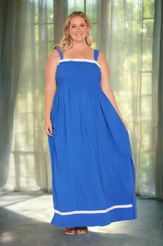 evening maxi dresses for women -Maxi dress with youthful look,Sherry Shirred Strapless Maxi Dress in Blueberry Delight