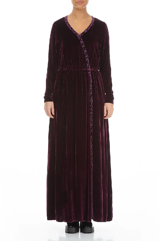 long maxi dresses for party -Maxi dress with unique patterns,Mulberry Silk Velvet Maxi Dress