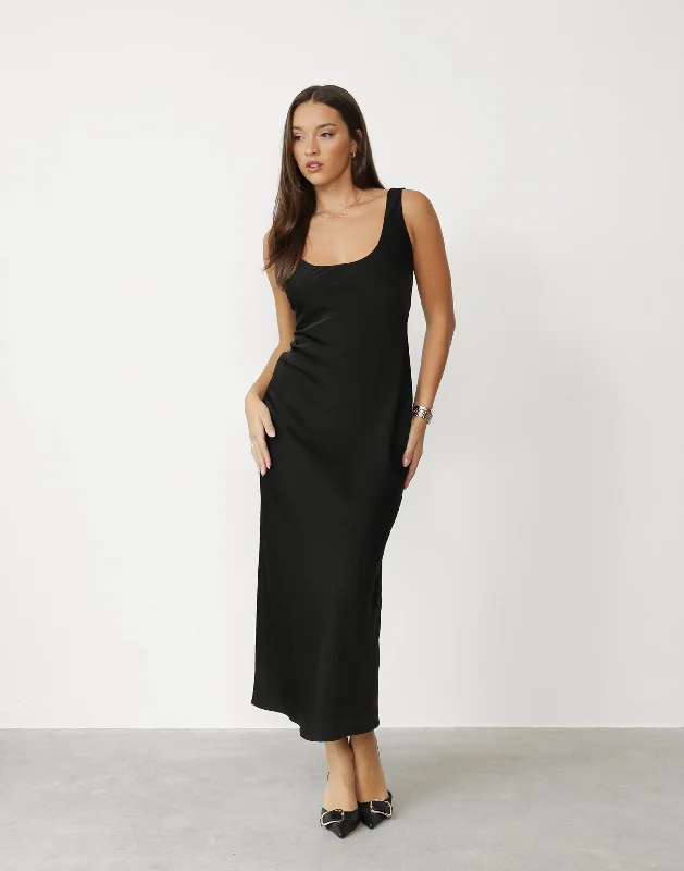 black maxi dresses for date -Maxi dress with tulip hem,Camillio Maxi Dress (Black)