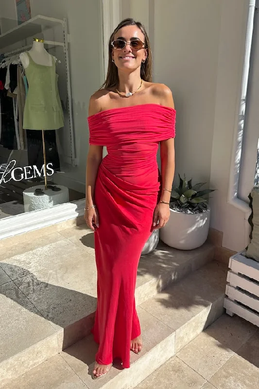 long maxi dresses for party -Maxi dress with tie waist,Nico Off Shoulder Maxi Dress Watermelon