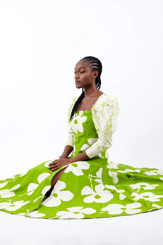 evening maxi dresses online -Maxi dress with formal elegance,AGA CULTURE Nkem Green Crackle Marble Slit Maxi Dress