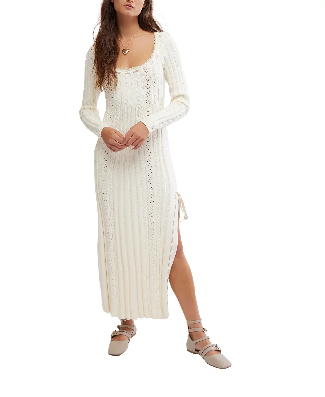 trendy maxi dresses online -Maxi dress with mesh insert,Heart Of Gold Midi in Egret