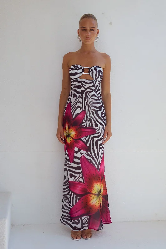 red maxi dresses for party -Maxi dress with pleated skirt,ALESSIA MAXI DRESS - ZEBRA FLORAL