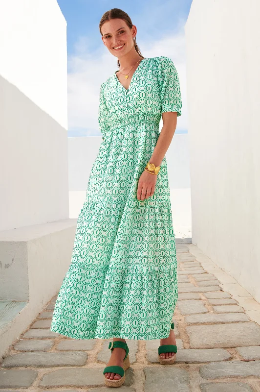 affordable maxi dresses for summer -Maxi dress with plunging neckline,Billie Dress | Circle Geo Green