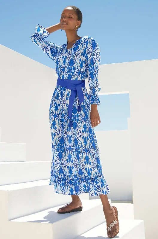 long maxi dresses for women -Maxi dress with knot front,Maeve EcoVero™ Dress | Ikat Blue