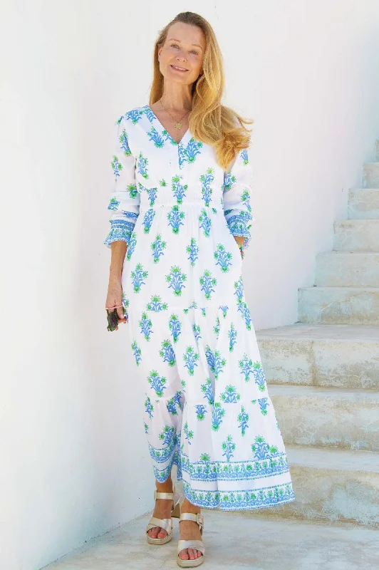 elegant maxi dresses online -Maxi dress for summer,Billie Block Print Long Sleeve Dress | Blue/Green