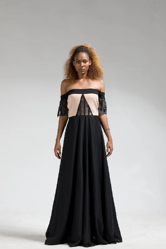 black maxi dresses for sale -Maxi dress with beaded details,Adah Off Shoulder Maxi Dress - Black