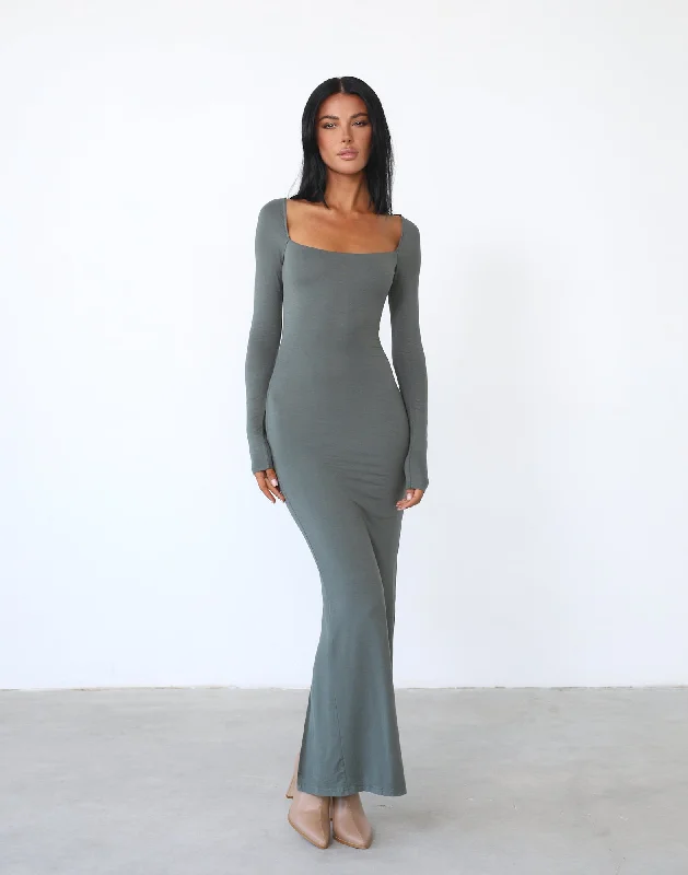 affordable maxi dresses for women -Maxi dress with bohemian vibes,Eyes On Me Maxi Dress (Khaki)