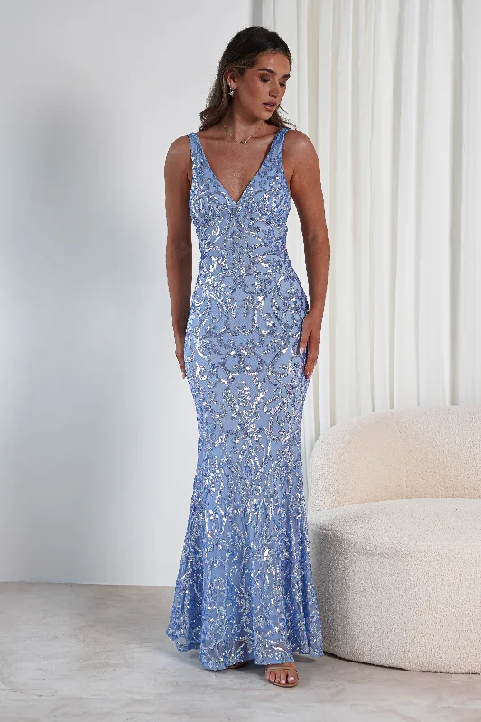 cheap maxi dresses for summer -Maxi dress with animal print,Perdita Sequin Bodycon Gown | Blue