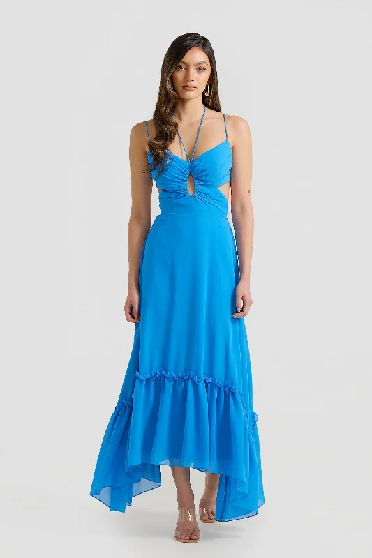 affordable maxi dresses for summer -Maxi dress with tie waist,GIGI MAXI DRESS - BLUE