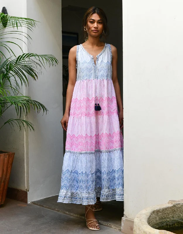 cheap maxi dresses online -Maxi dress with modern design,Aruba Maxi Sundress - Blue Pink