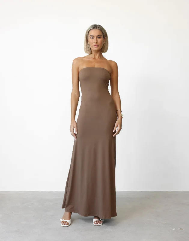 yellow maxi dresses for party -Maxi dress with voluminous sleeves,Ada Maxi Dress (Mocha)