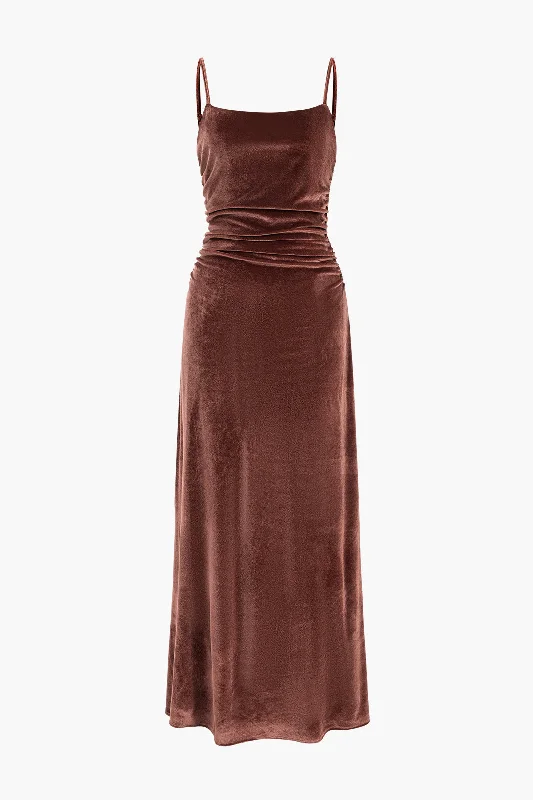 casual maxi dresses online -Maxi dress with metallic threads,Velvet Ruched Slip Maxi Dress