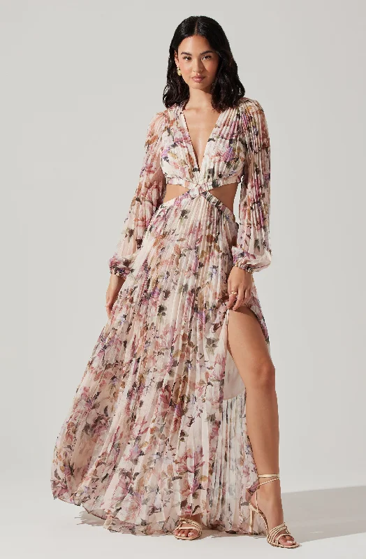 cheap maxi dresses online -Maxi dress with crochet details,Revery Floral Long Sleeve Maxi Dress