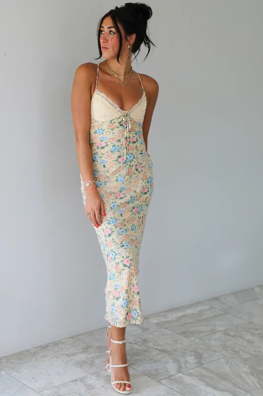 elegant maxi dresses for date -Maxi dress with patchwork design,RESTOCK: See You Later Maxi Dress: Cream/Multi