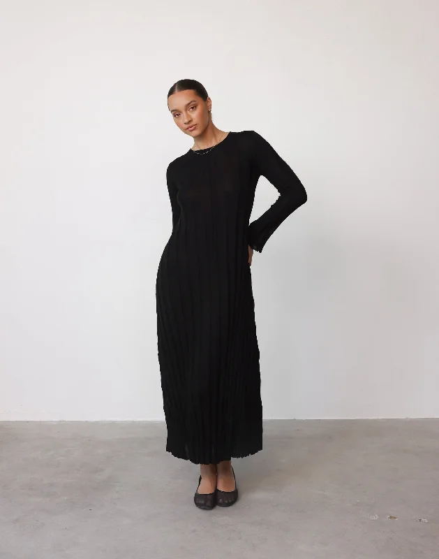 green maxi dresses for summer -Maxi dress with shimmer effect,Jemima Long Sleeve Maxi Dress (Black)