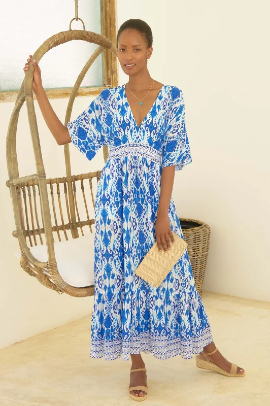 evening maxi dresses online -Maxi dress with polka dots,Lena EcoVero™ Dress | Ikat Blue/White