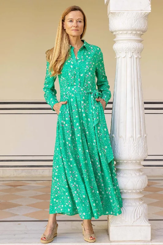 elegant maxi dresses online -Maxi dress with nautical theme,Eliza EcoVero™ Shirt Dress | Ditsy Patchwork Green