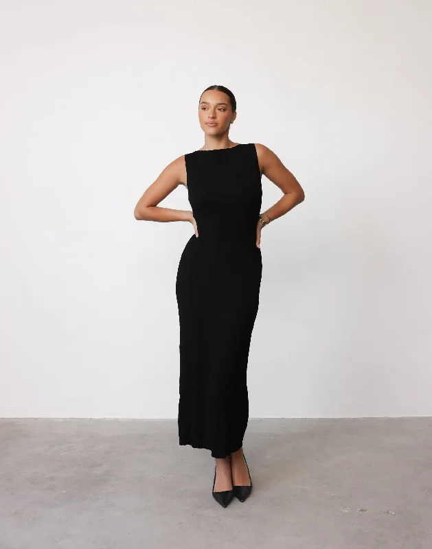 trendy maxi dresses online -Maxi dress with retro vibe,Kienna Maxi Dress (Black)