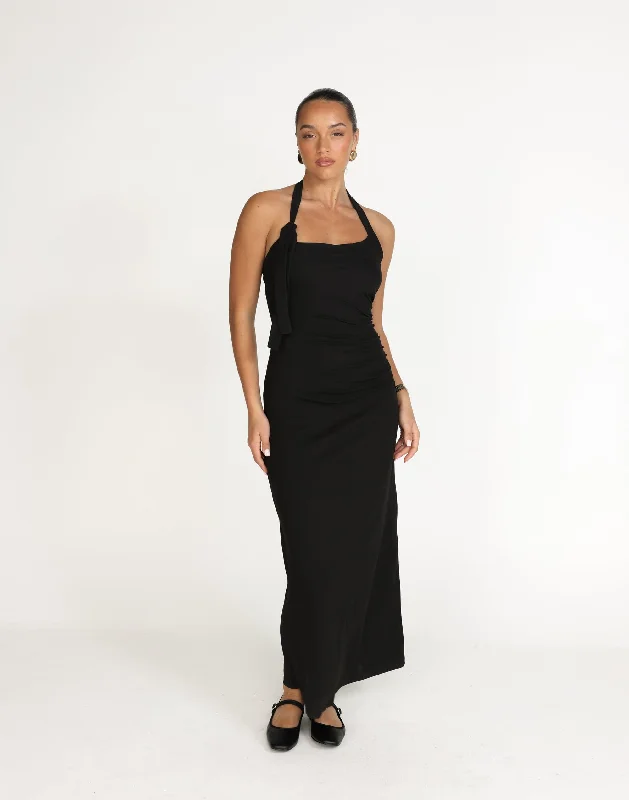 bohemian maxi dresses for party -Elegant black maxi dress,Fiore Maxi Dress (Black)