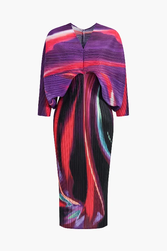 elegant maxi dresses online -Maxi dress for summer,Abstract Print Pleated V-Neck Batwing Sleeve Maxi Dress