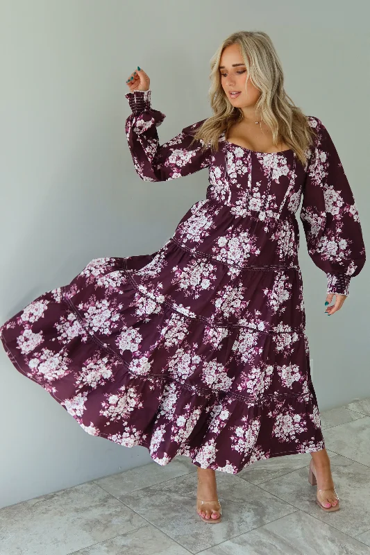 cheap maxi dresses for summer -Maxi dress with animal print,Fall Stroll Maxi Dress: Burgundy/Multi