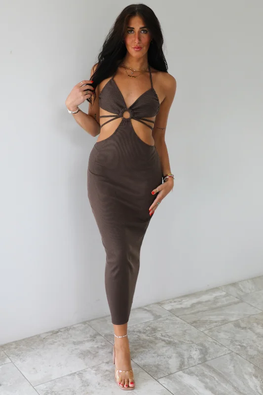 velvet maxi dresses for summer -Maxi dress with modern design,Eyes On Me Maxi Dress: Mocha