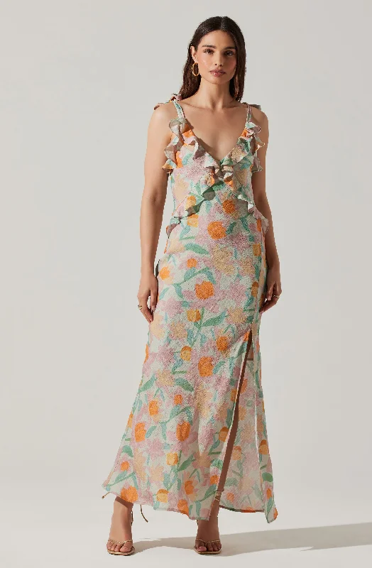 cotton maxi dresses online -Maxi dress with embroidered flowers,Sorbae Floral Maxi Dress