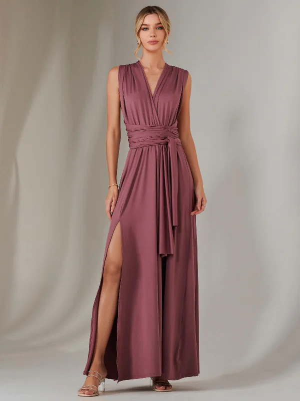 bohemian maxi dresses for women -Maxi dress with one shoulder,Halter Neck Maxi Bridesmaid Dress, Mauve