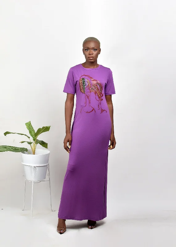 floral maxi dresses online -Maxi dress with puff sleeves,Aimas Namke maxi t-shirt dress with beaded Gele woman image