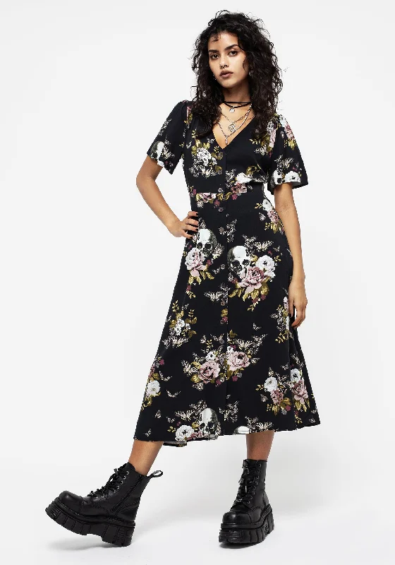 black midi dresses on discount -Midi dress with racerback style,Revival Floral Button Up Midi Dress