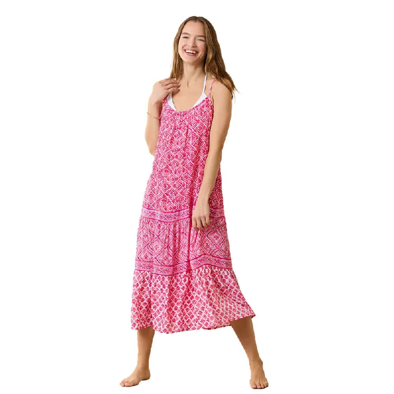 plus size midi dresses for party -Midi dress with quilted design,Tommy Bahama Shell Beach Tier Boarder Midi Cover Up - Passion Pink*